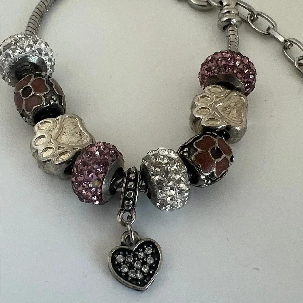 Silver Tone Pink Chunky Charm Bracelet Extender